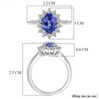 Luxuriant Tanzanite & SI-G-H Lab Grown Diamond Oval Cut Halo Ring in Rhodium Overlay Sterling Silver 1.73 Ct.