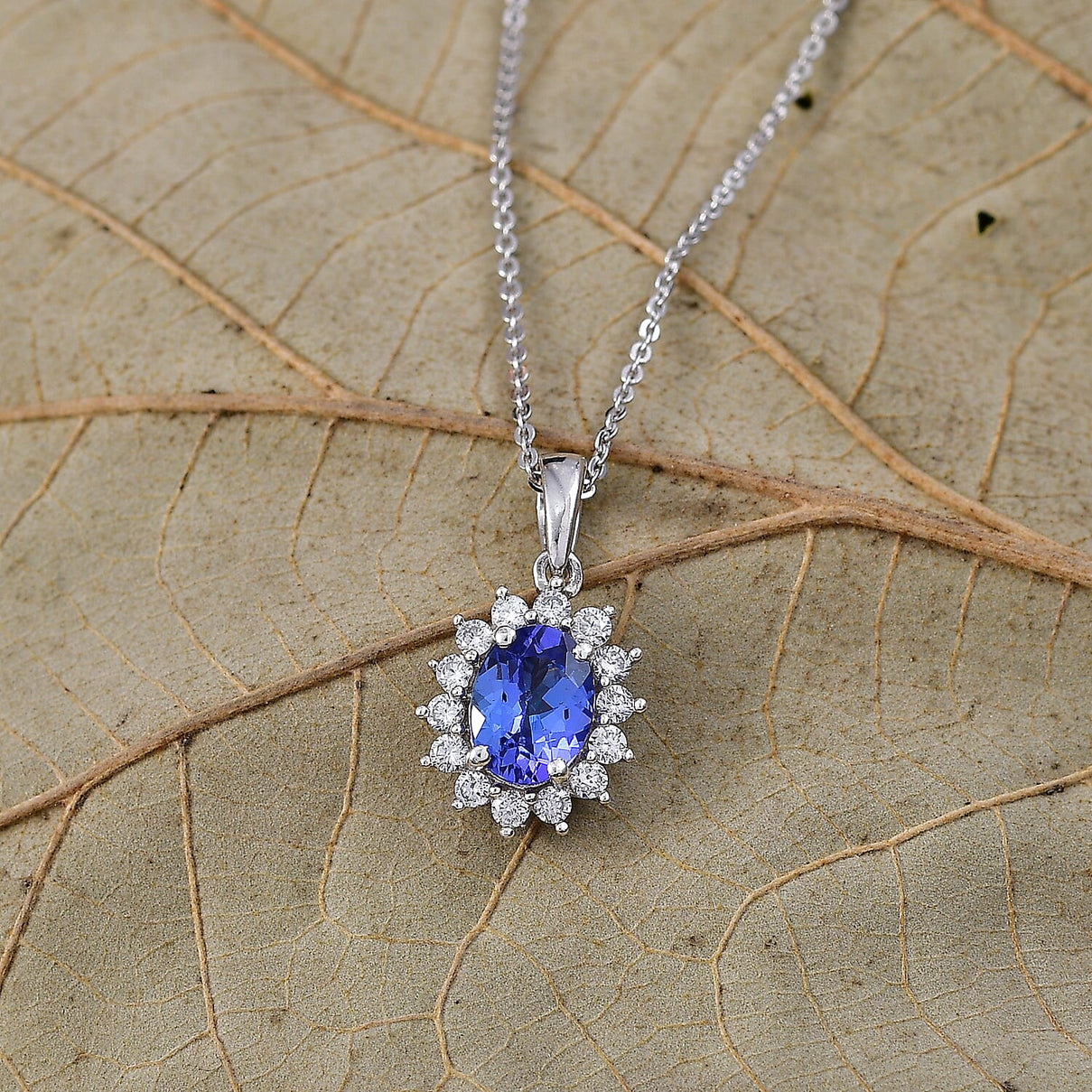LUXURIANT Tanzanite, Lab Grown Diamond Oval Cut Halo Pendant with Chain (Size 20) in Rhodium Overlay Sterling 1.77 Ct. (SI-G-H) 4462451 3