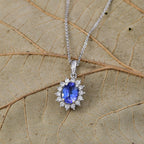 Tanzanite & SI-G-H Lab Grown Diamond Oval Cut Halo Pendant with Chain (Size 20) in Rhodium Overlay Sterling 1.77 Ct.