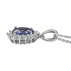 Tanzanite & SI-G-H Lab Grown Diamond Oval Cut Halo Pendant with Chain (Size 20) in Rhodium Overlay Sterling 1.77 Ct.