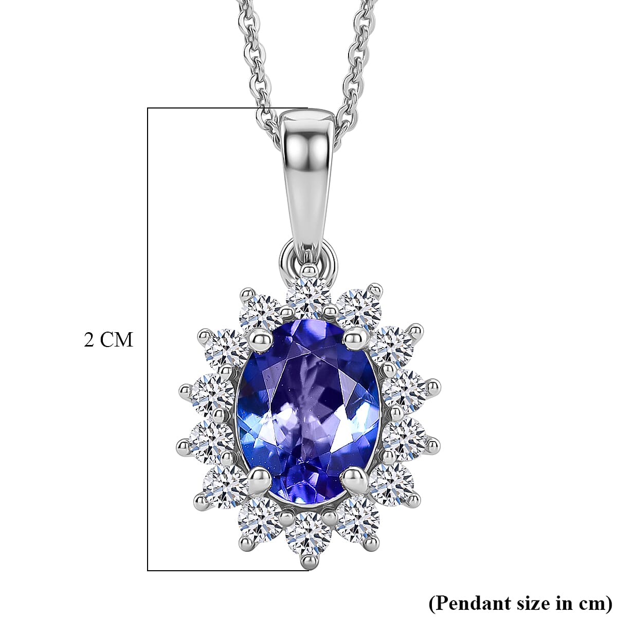 LUXURIANT Tanzanite, Lab Grown Diamond Oval Cut Halo Pendant with Chain (Size 20) in Rhodium Overlay Sterling 1.77 Ct. (SI-G-H) 4462451 7