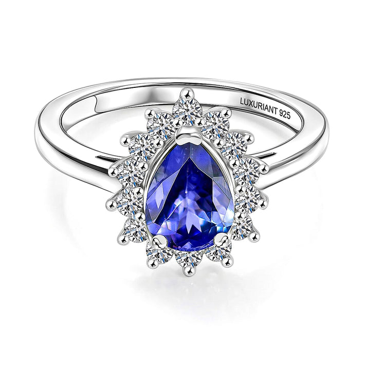 Luxuriant Tanzanite &amp; SI-G-H Lab Grown Diamond Halo Ring in Rhodium Overlay Sterling Silver 1.52 Ct. 8516295 1