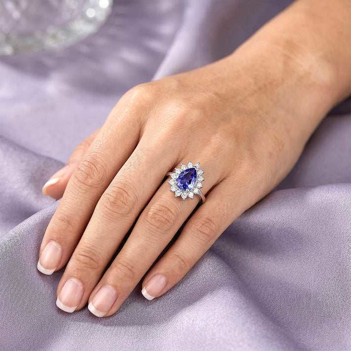 Luxuriant Tanzanite &amp; SI-G-H Lab Grown Diamond Halo Ring in Rhodium Overlay Sterling Silver 1.52 Ct. 8516295 2