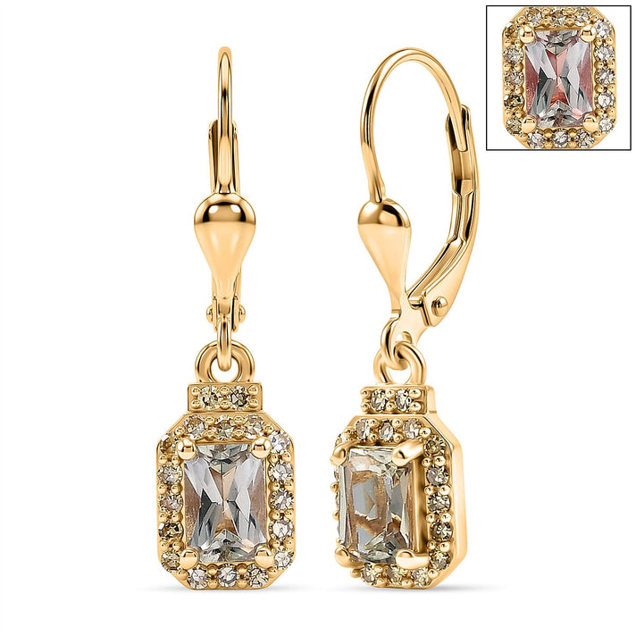 Natural AAA Turkizite &amp; Lab Grown Yellow Diamond (Si) Earrings with Lever Backs in 18K Gold Vermeil Sterling Silver 1.79 Ct 8518528 1