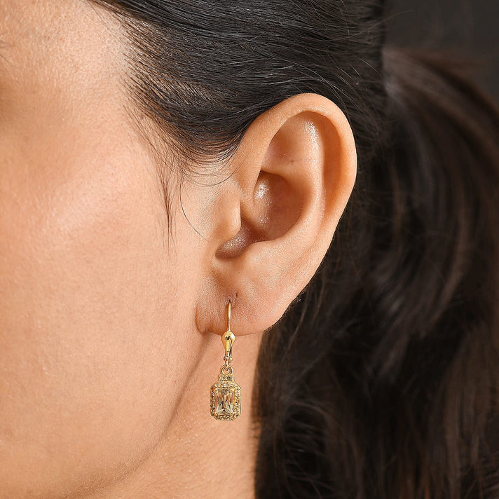 Natural AAA Turkizite &amp; Lab Grown Yellow Diamond (Si) Earrings with Lever Backs in 18K Gold Vermeil Sterling Silver 1.79 Ct 8518528 2