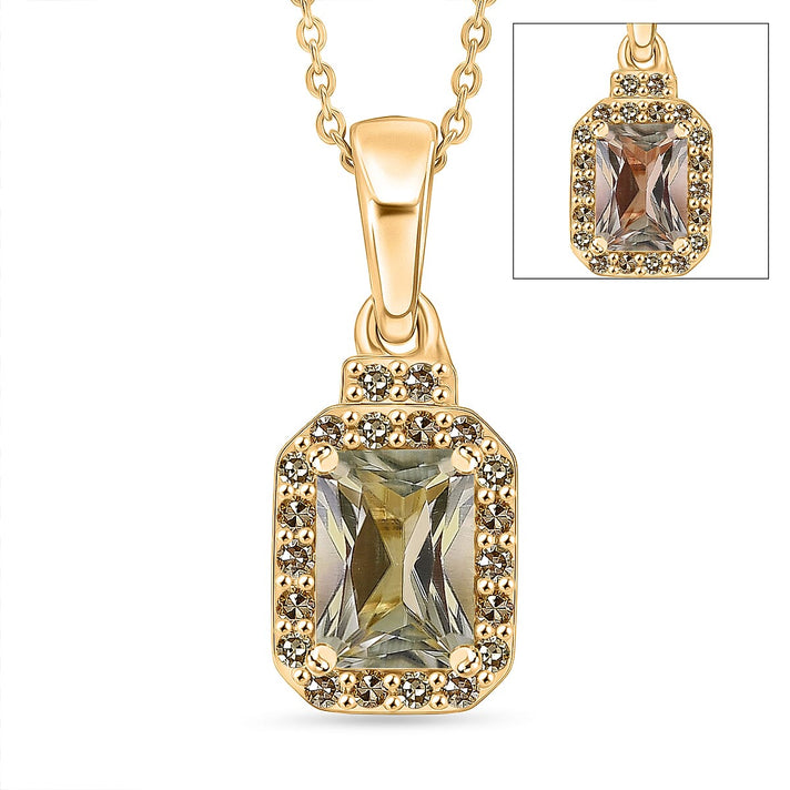 Natural AAA Turkizite (1.14 Ct) &amp; Lab Grown Yellow Diamond (Si) Pendant with Chain (Size 20) in 18K Gold Vermeil Sterling Silver 1.33 Ct. 4462621 1
