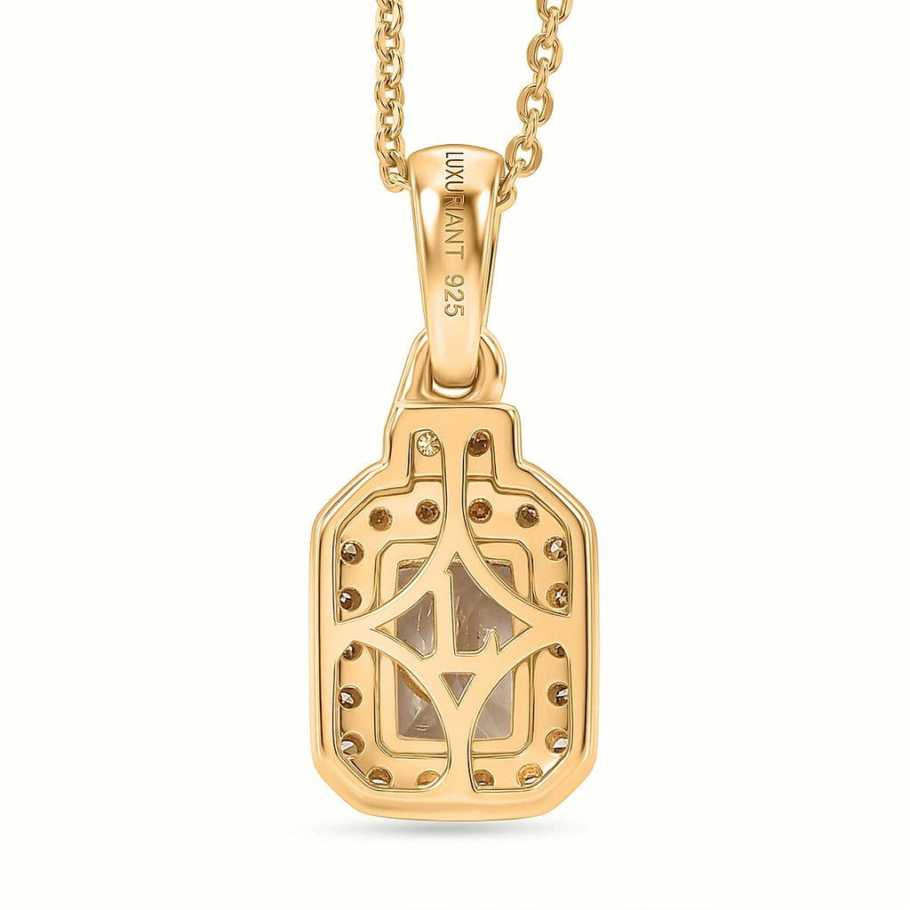 Natural AAA Turkizite (1.14 Ct) & Lab Grown Yellow Diamond (Si) Pendant with Chain (Size 20) in 18K Gold Vermeil Sterling Silver 1.33 Ct.