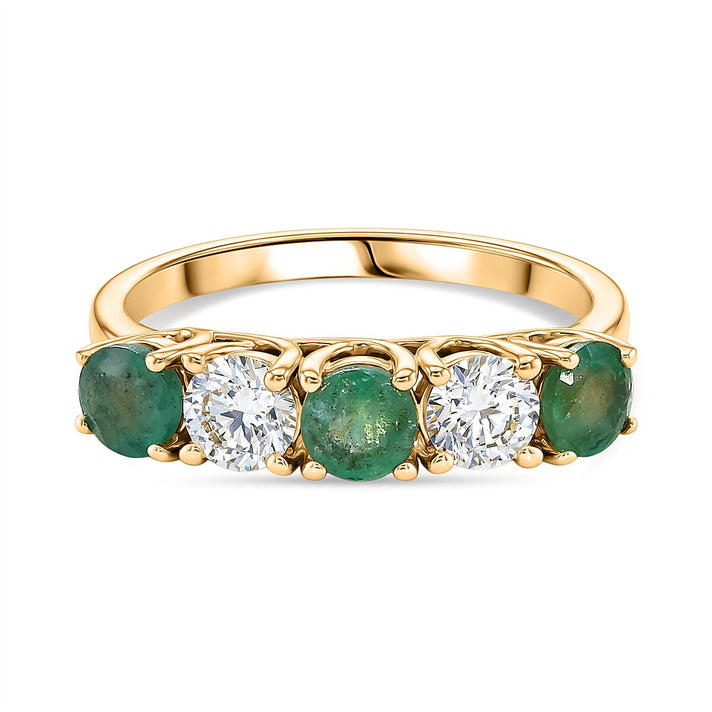 Luxuriant - AAA Gemfields Zambian Emerald &amp; SI-GH Lab Grown Diamond 5 Stone Ring in 18K Vermeil Yellow Gold Plated Sterling Silver 1.25 Ct. 8420943 1