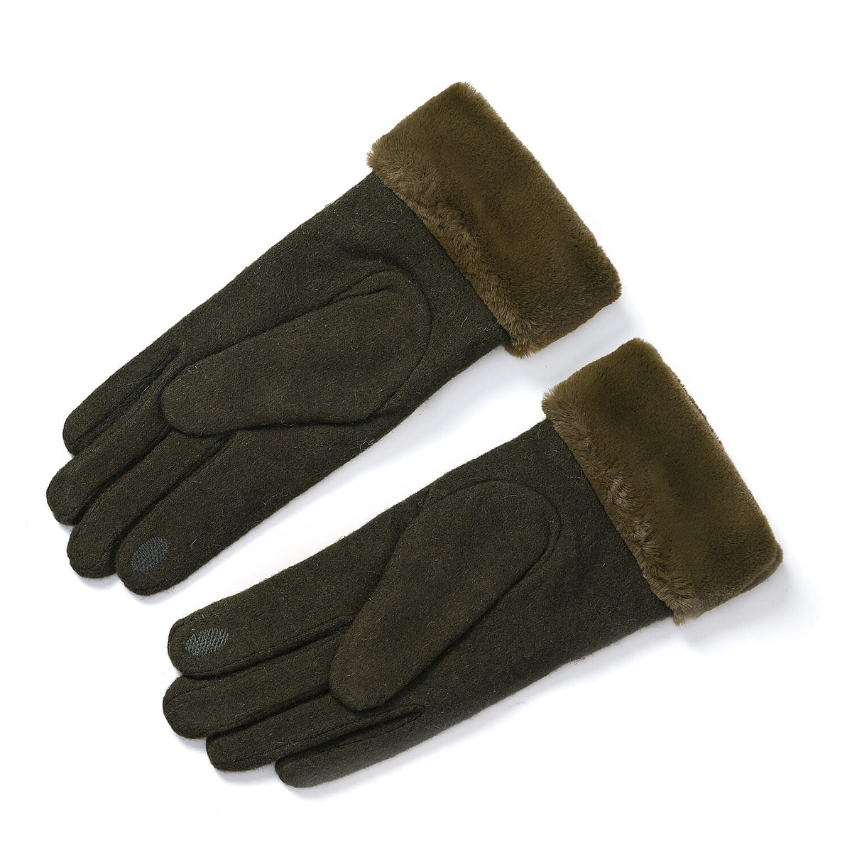 Luxurious Cashmere Beaded Gloves with Faux Fur Cuffs - Olive 7851772 4