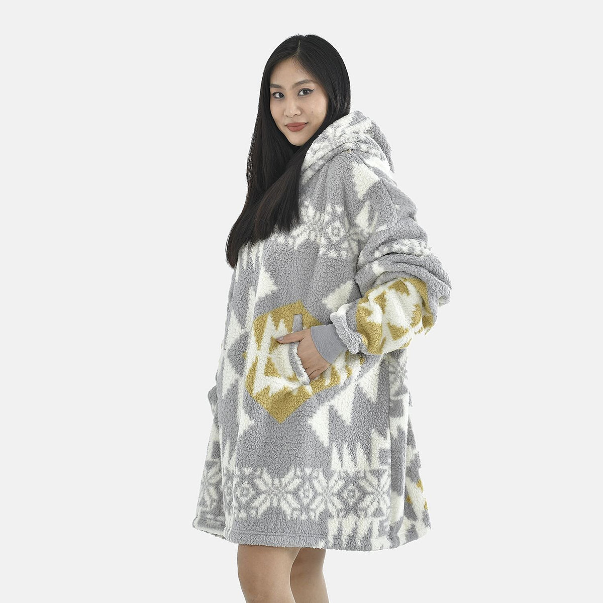 Luxurious Super Soft Sherpa Blanket Hood (Over Sized - 194x98Cm)- Grey 7014125 3