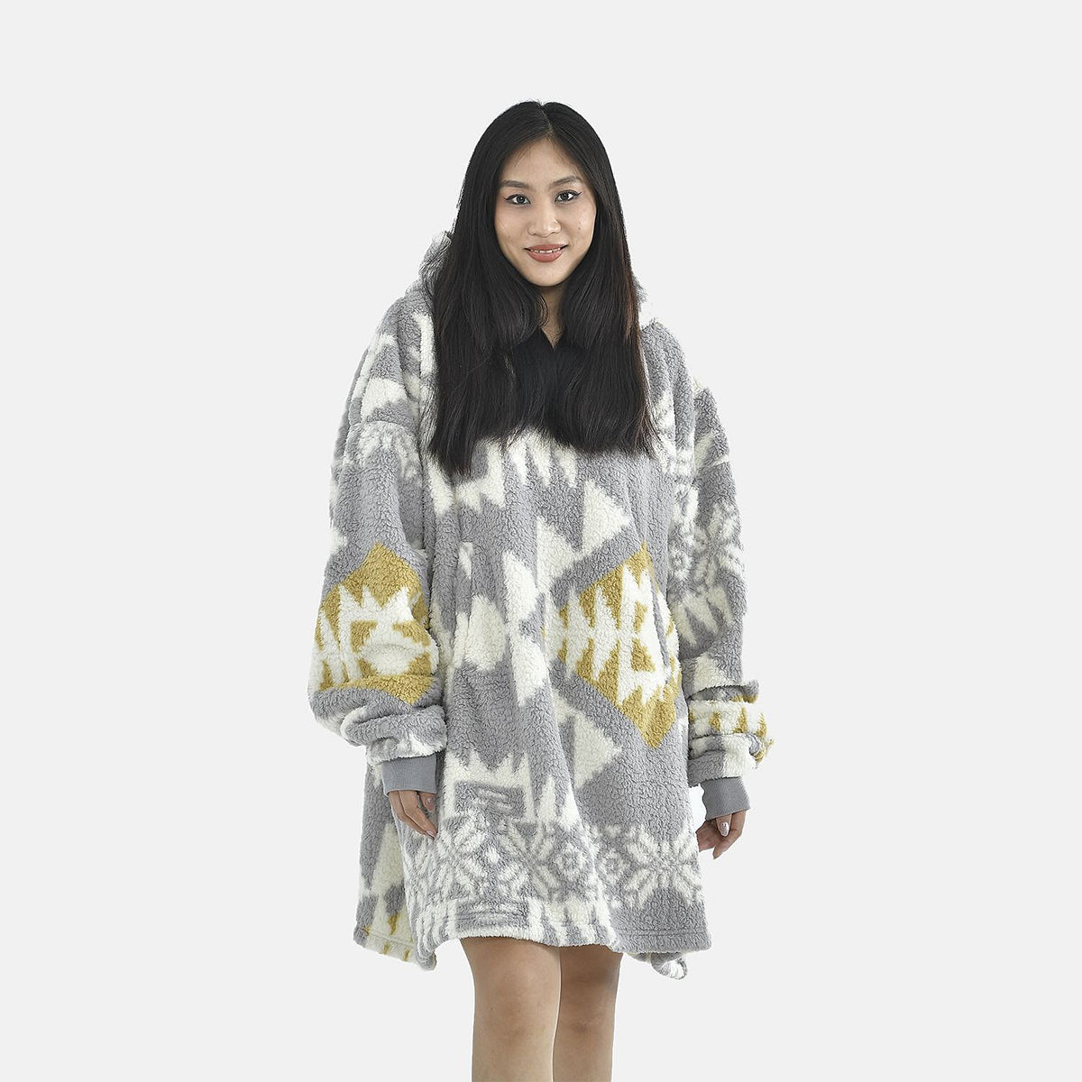 Luxurious Super Soft Sherpa Blanket Hood (Over Sized - 194x98Cm)- Grey 7014125 4