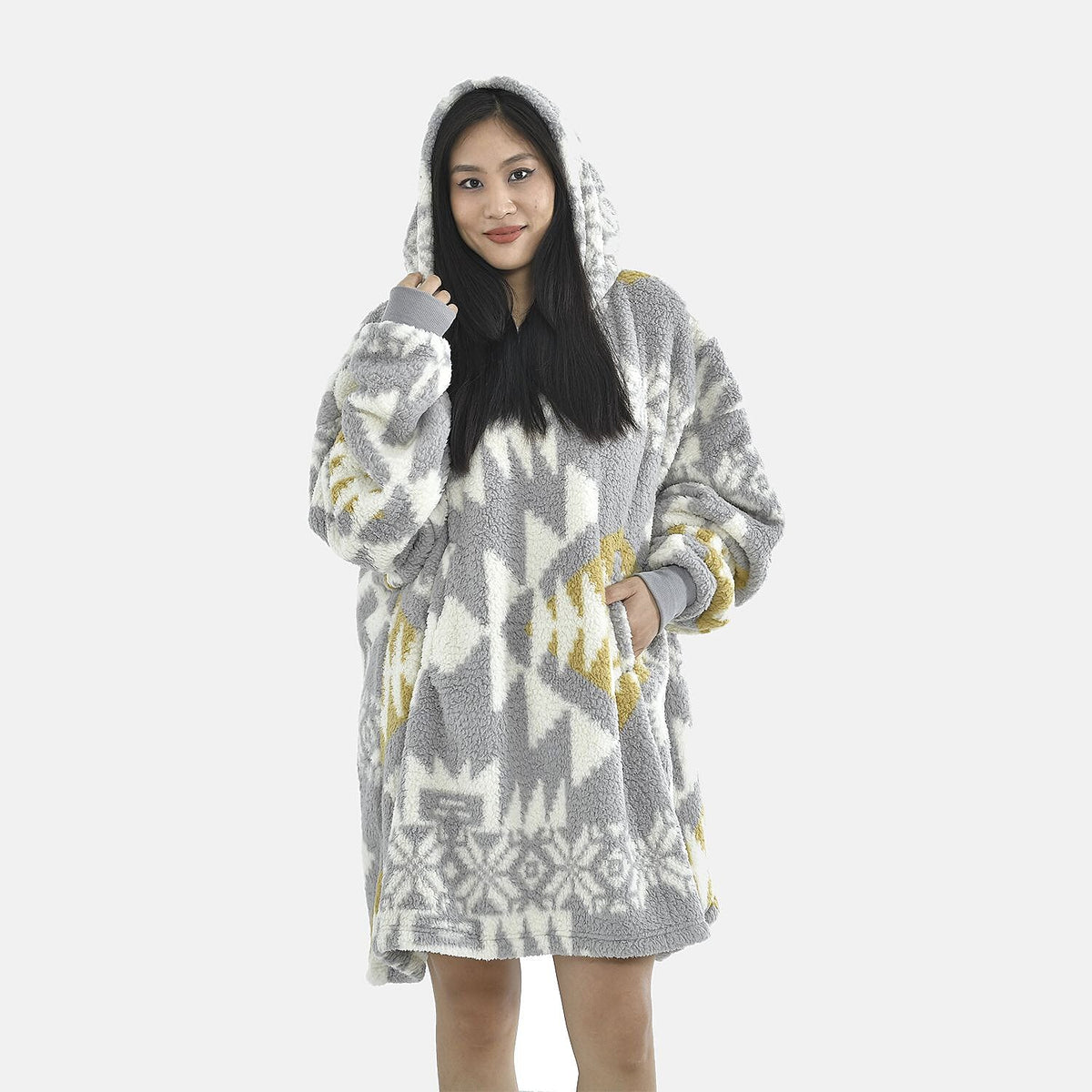 Luxurious Super Soft Sherpa Blanket Hood (Over Sized - 194x98Cm)- Grey 7014125 5