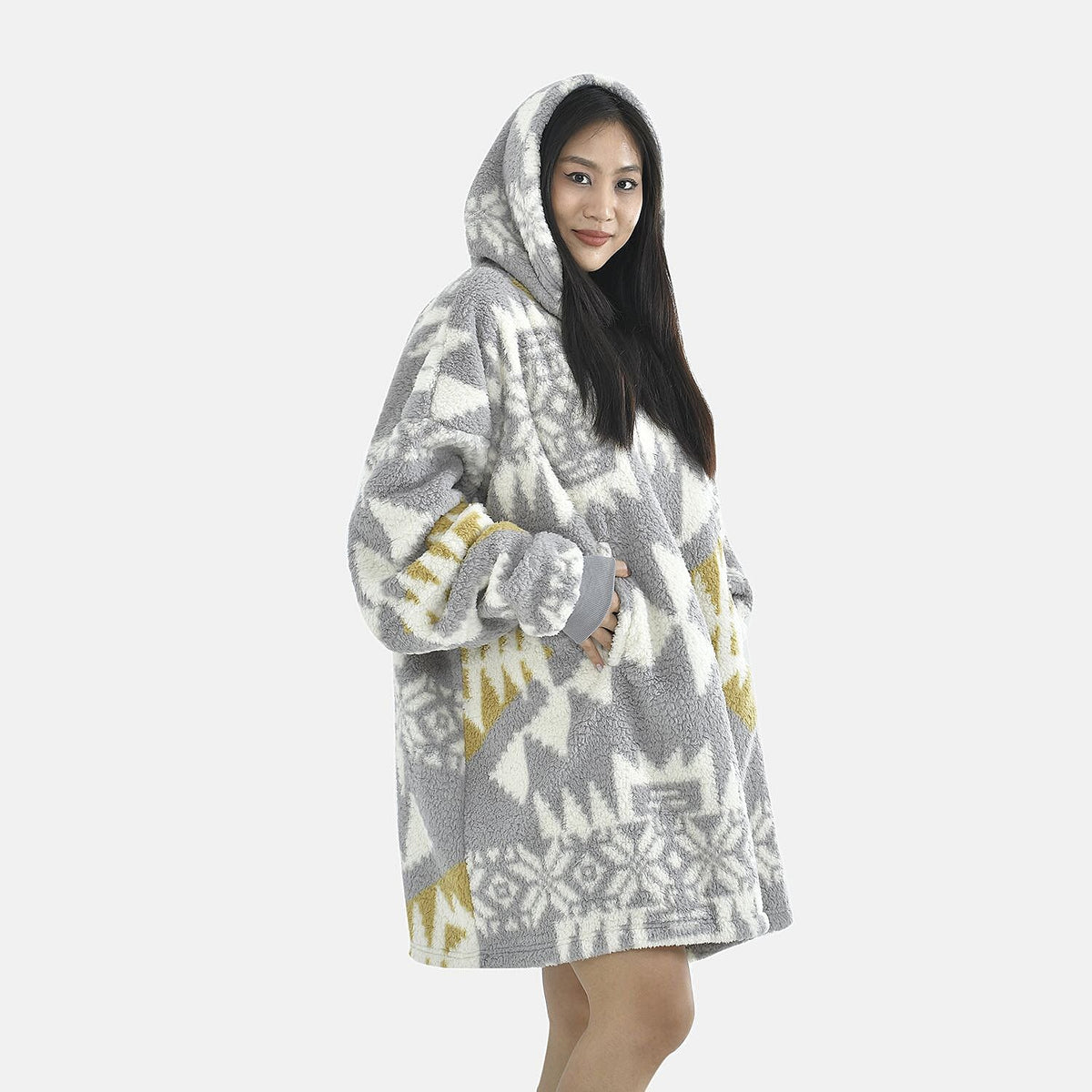 Luxurious Super Soft Sherpa Blanket Hood (Over Sized - 194x98Cm)- Grey 7014125 6