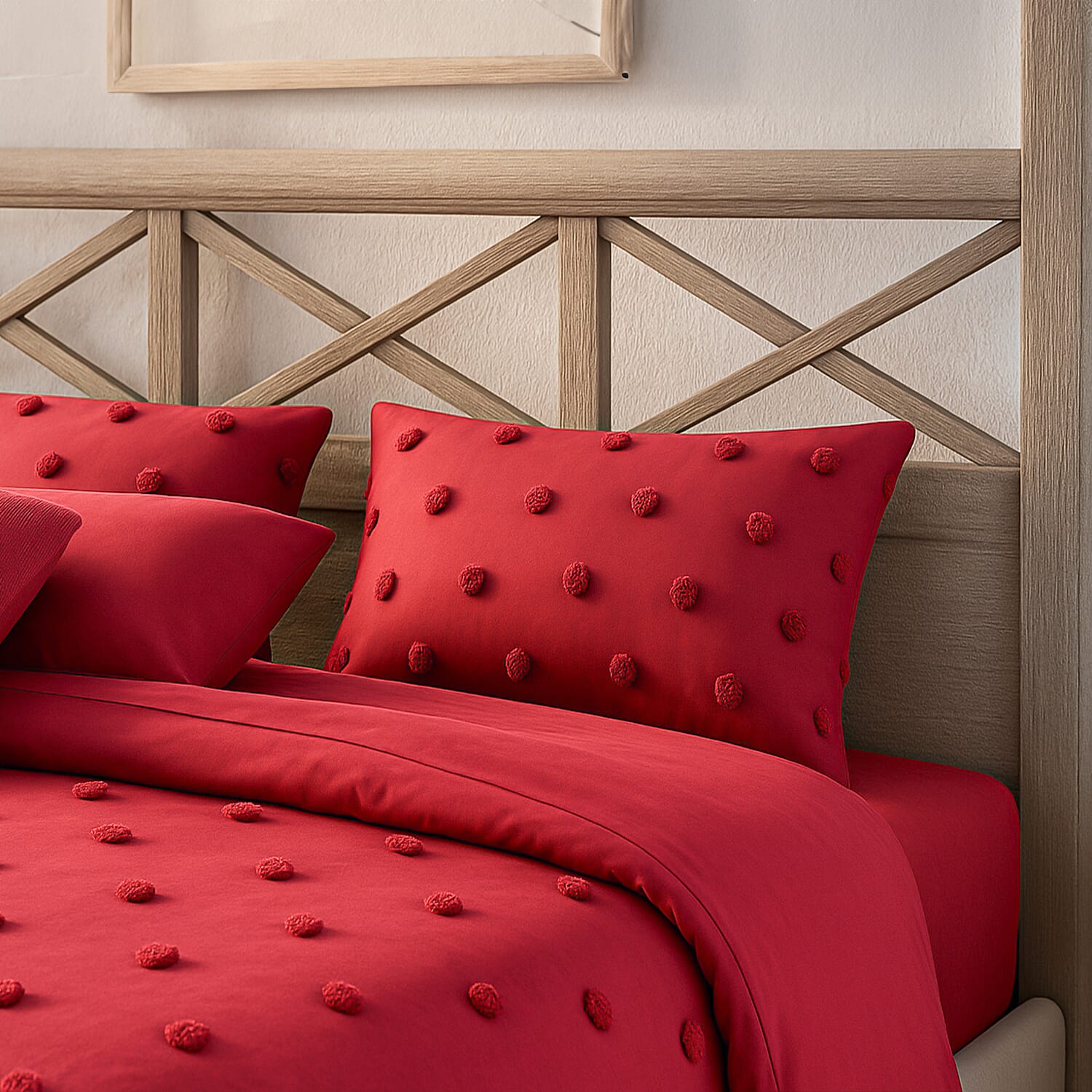 Luxury Deluxe 6 Piece Set- Comforter, Fitted Sheet, 2 Pillow Cases, Cushion Cover and Bolster Cushion Cover - Red Double 8854329 2