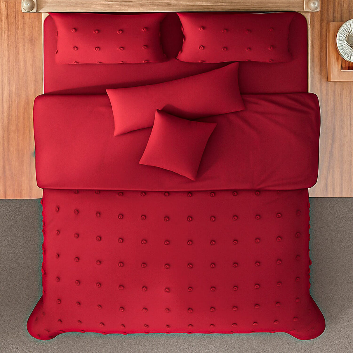 Luxury Deluxe 6 Piece Set- Comforter, Fitted Sheet, 2 Pillow Cases, Cushion Cover and Bolster Cushion Cover - Red Double 8854329 3
