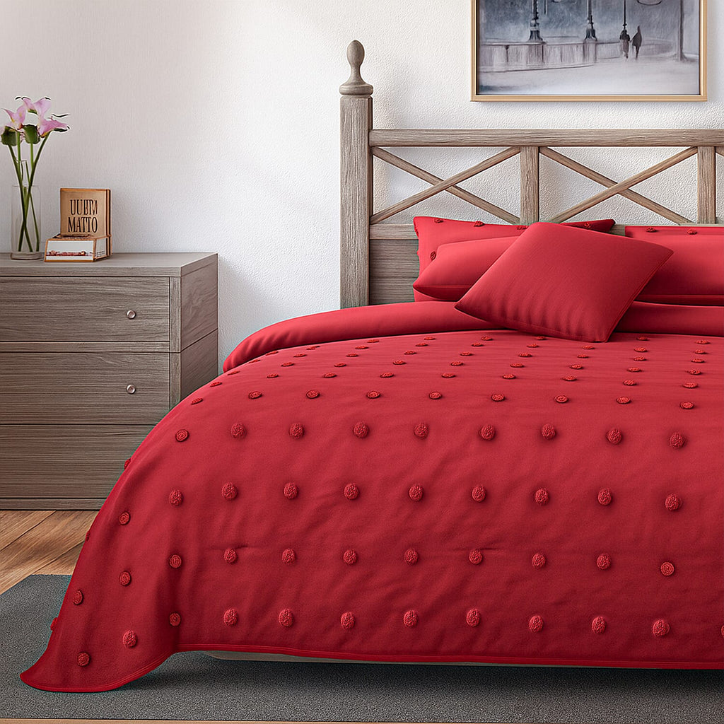 Luxury Deluxe 6 Piece Set- Comforter, Fitted Sheet, 2 Pillow Cases, Cushion Cover and Bolster Cushion Cover - Red Double