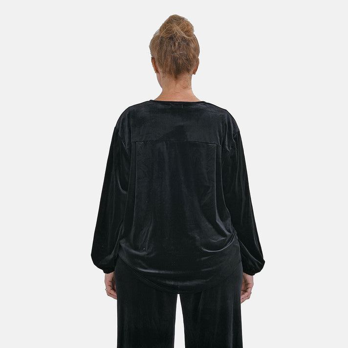 Luxury Velvet V-Neck Blouse (One Size) - Black 7598980 2