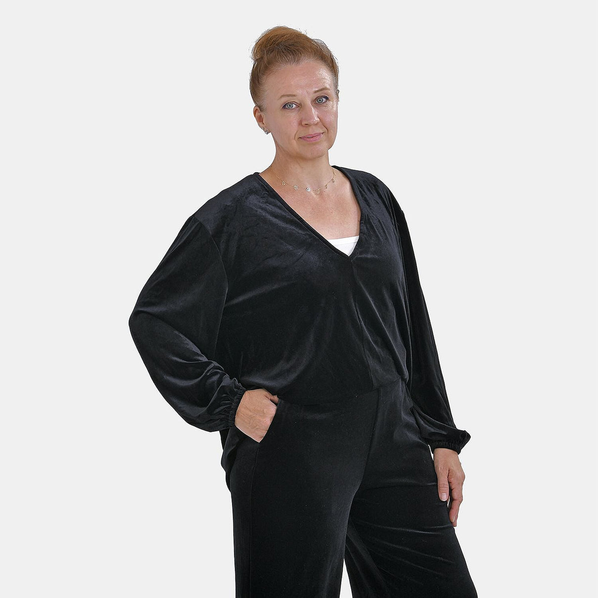 Luxury Velvet V-Neck Blouse (One Size) - Black 7598980 3