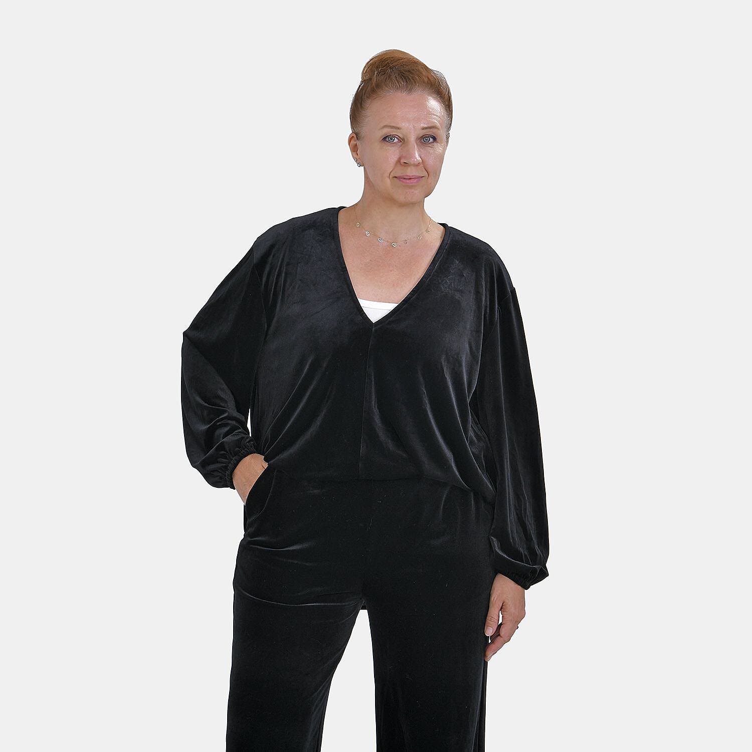 Luxury Velvet V-Neck Blouse (One Size) - Black 7598980 4