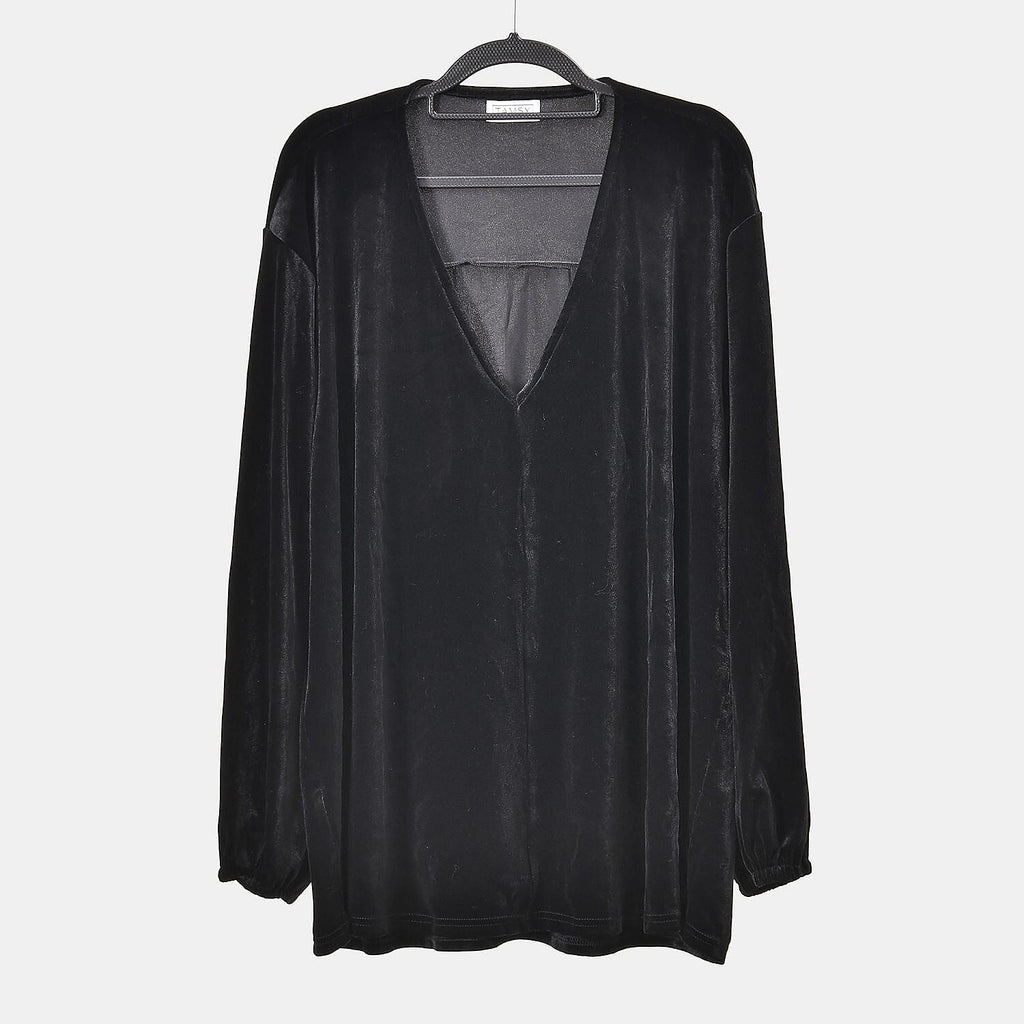 Luxury Velvet V-Neck Blouse (One Size) - Black