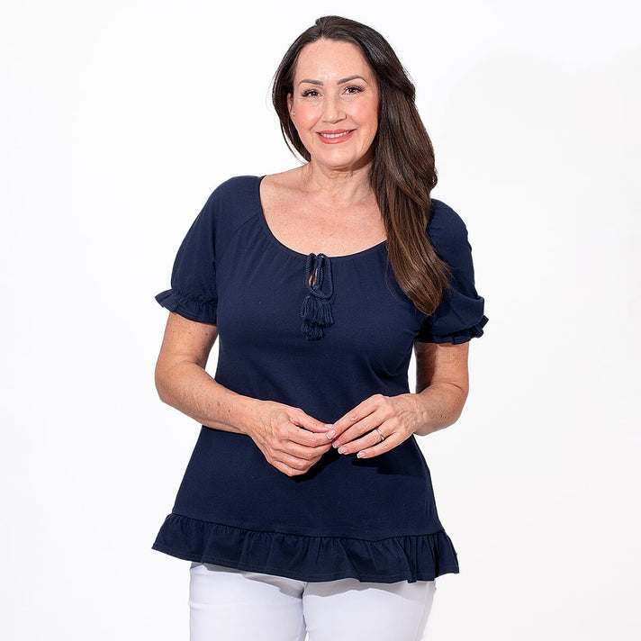 MAISON Cotton Gypsey Top - Navy 7755806 2