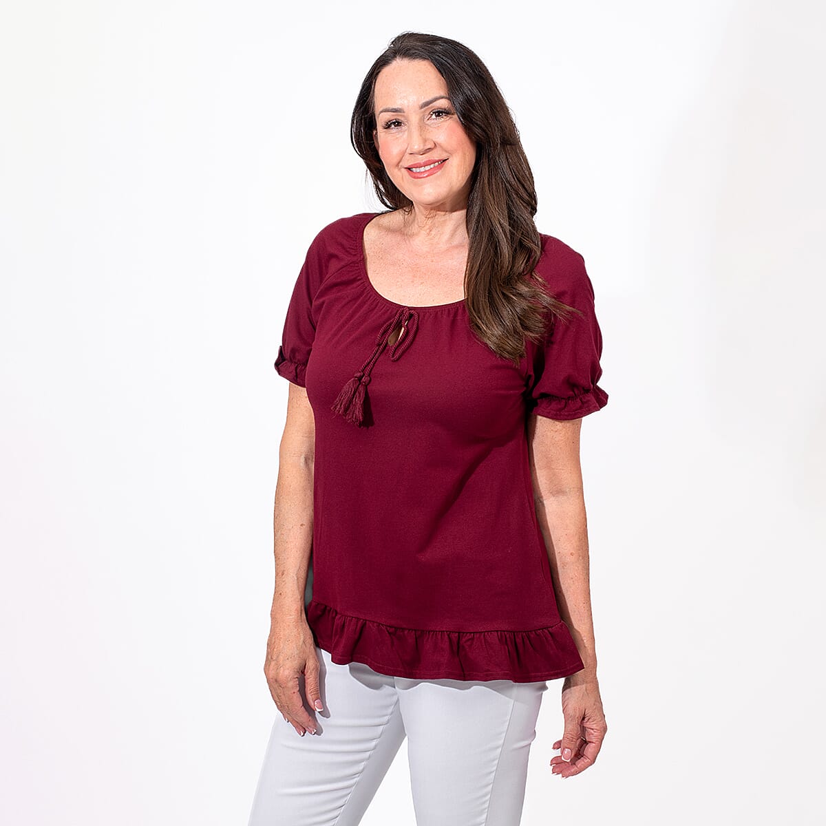 MAISON Cotton Gypsey Top - Oxblood V32605538 3