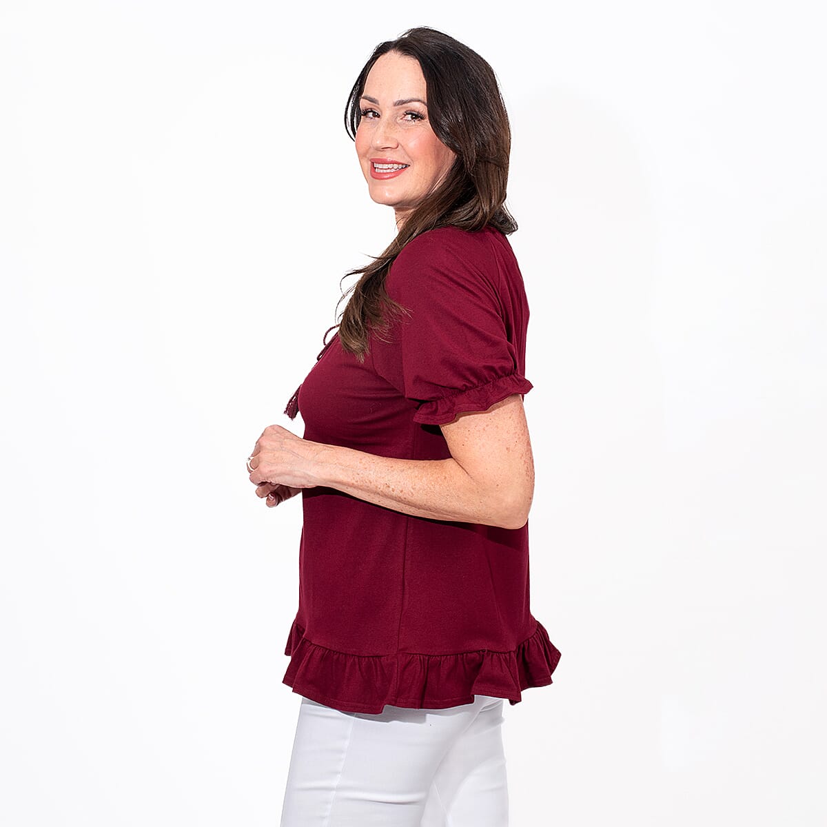MAISON Cotton Gypsey Top - Oxblood V32605538 4