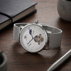 MAJESTY Multifunction LiaoCheng Automatic 3ATM WR White Dial - Silver Case Mens Watch with Silver Stainless Steel Mesh Strap