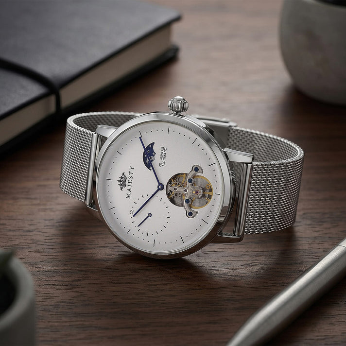 MAJESTY Multifunction LiaoCheng Automatic 3ATM WR White Dial - Silver Case Mens Watch with Silver Stainless Steel Mesh Strap 8504985 2