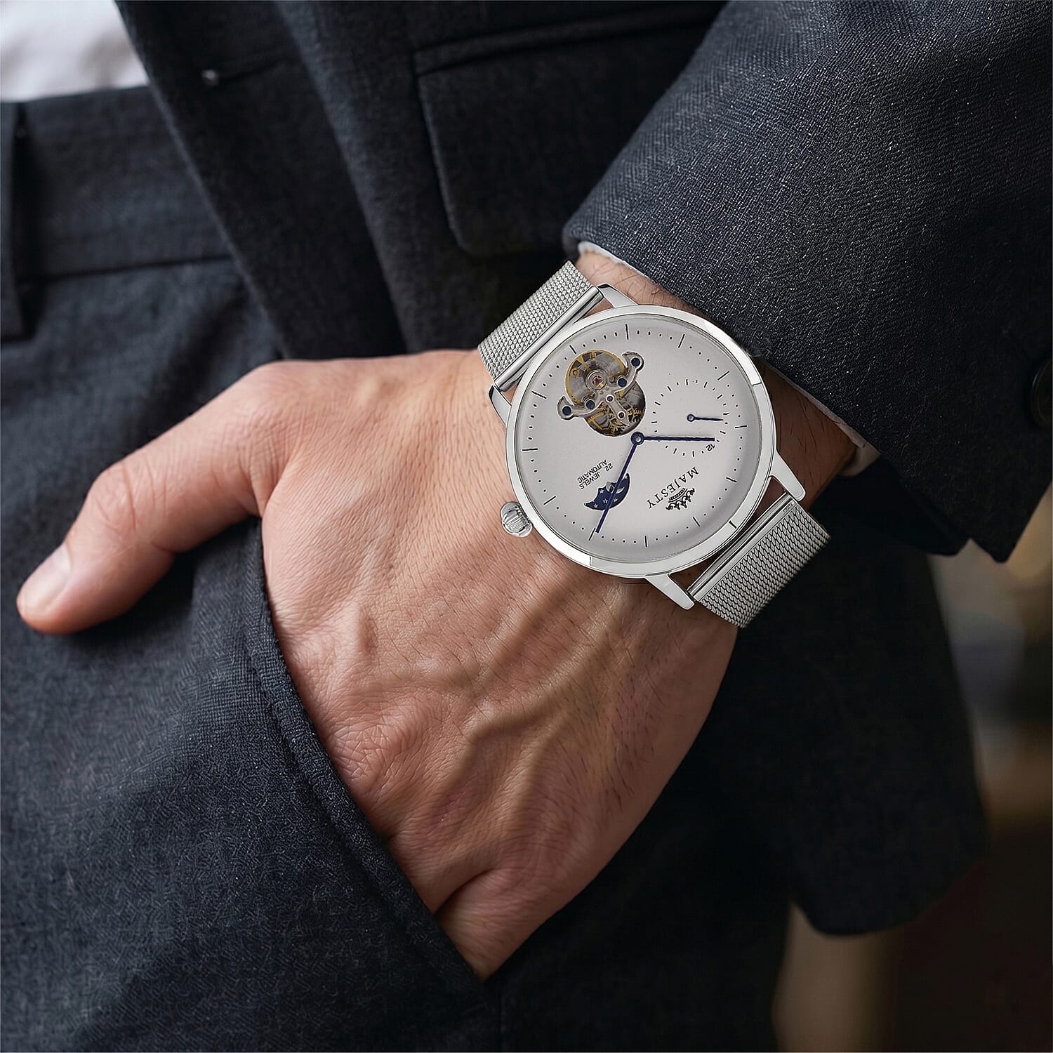 MAJESTY Multifunction LiaoCheng Automatic 3ATM WR White Dial - Silver Case Mens Watch with Silver Stainless Steel Mesh Strap 8504985 3