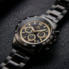 MAJESTY Multifunction VD53 Japan Quartz 3ATM WR Black Sunshine Dial - Black Case Mens Watch with Black Stainless Steel Strap