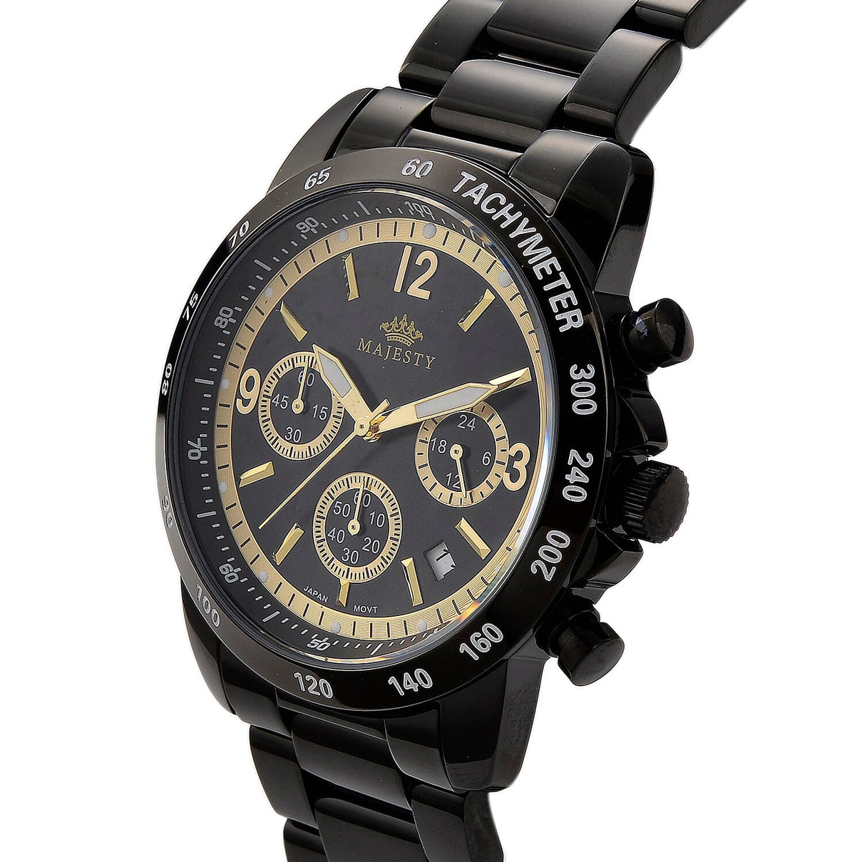MAJESTY Multifunction VD53 Japan Quartz 3ATM WR Black Sunshine Dial &amp; Black Case Mens Watch with Black Stainless Steel Strap 8504954 5