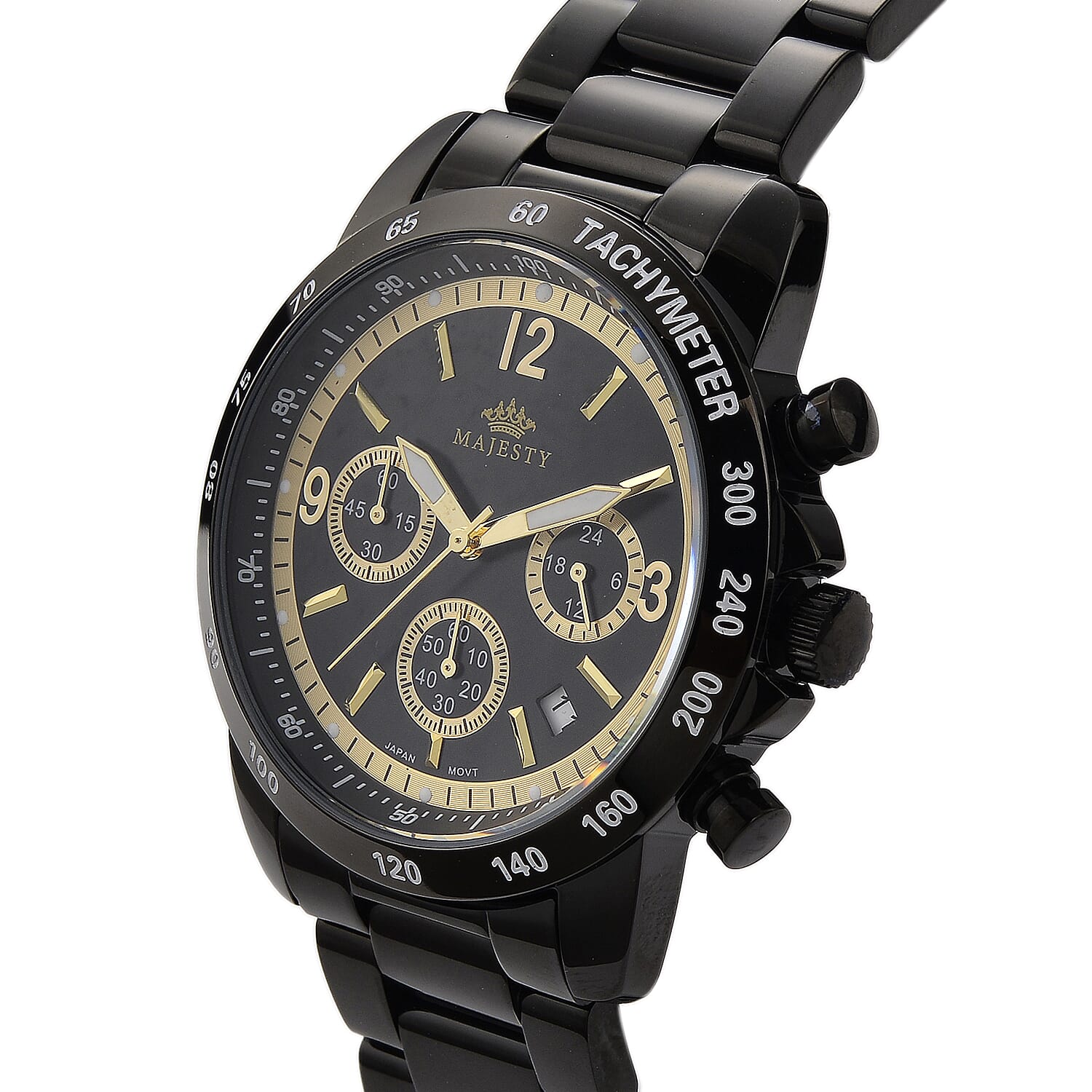 MAJESTY Multifunction VD53 Japan Quartz 3ATM WR Black Sunshine Dial &amp; Black Case Mens Watch with Black Stainless Steel Strap 8504954 5