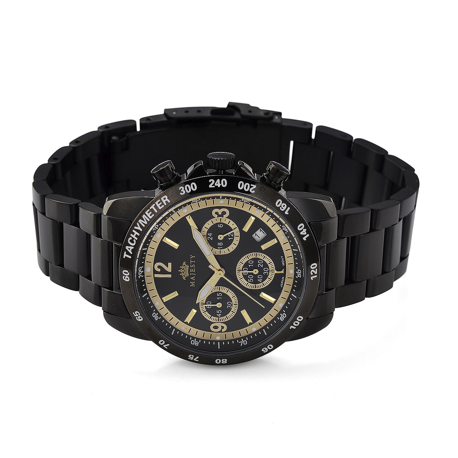 MAJESTY Multifunction VD53 Japan Quartz 3ATM WR Black Sunshine Dial &amp; Black Case Mens Watch with Black Stainless Steel Strap 8504954 6
