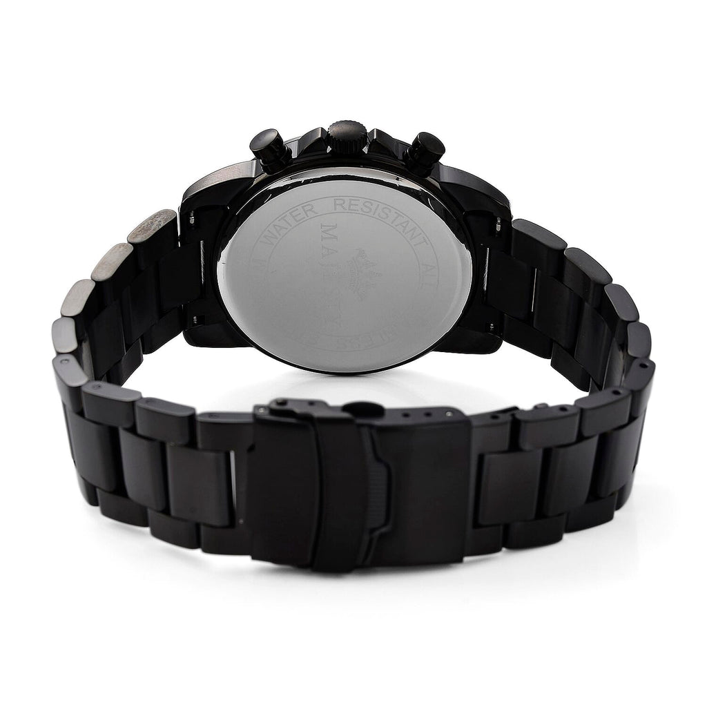 MAJESTY Multifunction VD53 Japan Quartz 3ATM WR Black Sunshine Dial - Black Case Mens Watch with Black Stainless Steel Strap
