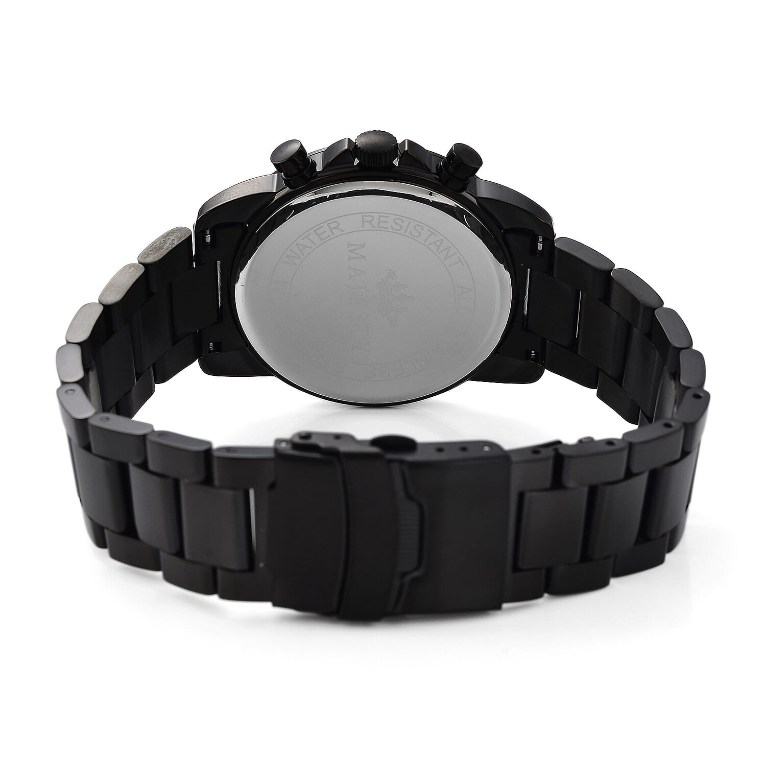 MAJESTY Multifunction VD53 Japan Quartz 3ATM WR Black Sunshine Dial &amp; Black Case Mens Watch with Black Stainless Steel Strap 8504954 8