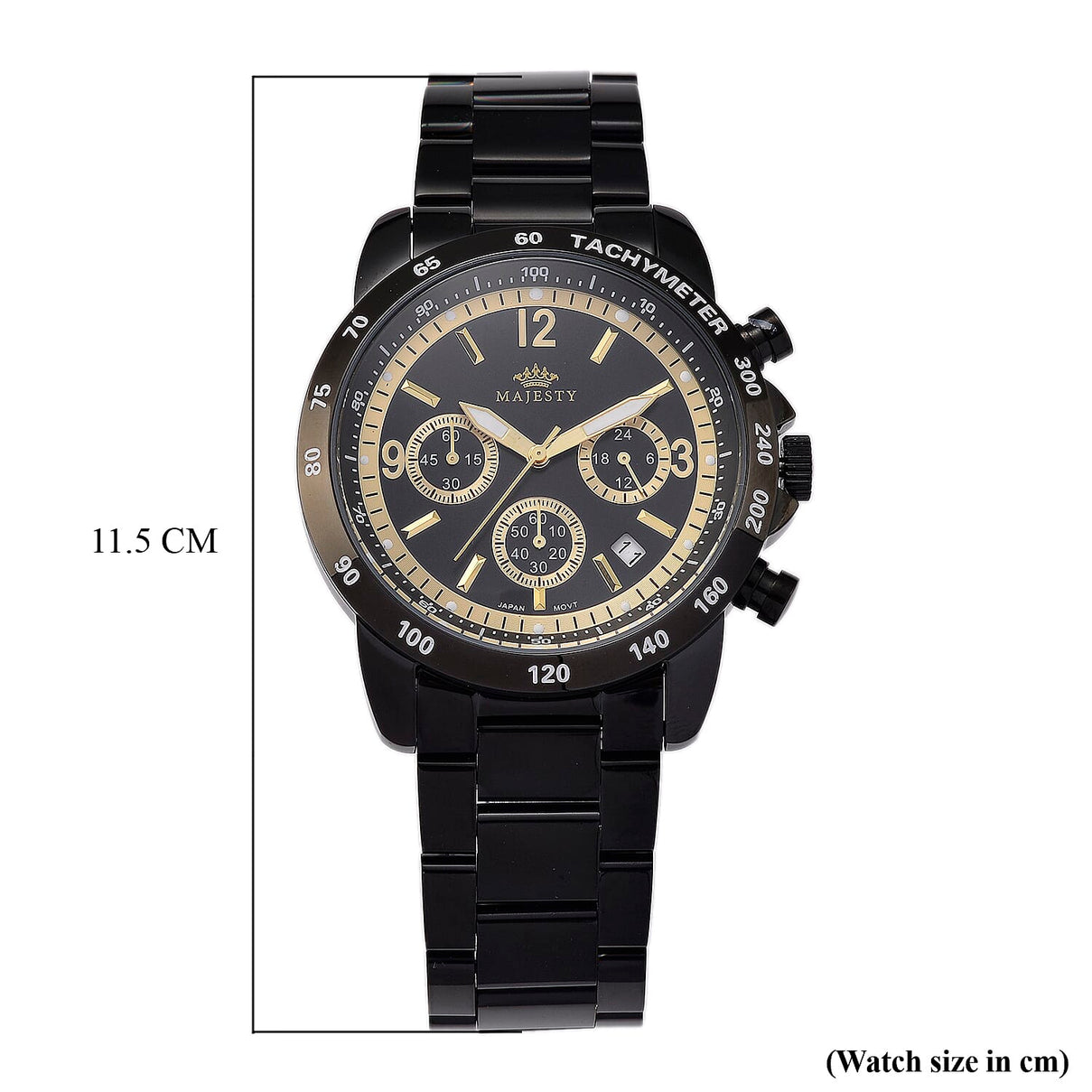 MAJESTY Multifunction VD53 Japan Quartz 3ATM WR Black Sunshine Dial &amp; Black Case Mens Watch with Black Stainless Steel Strap 8504954 9