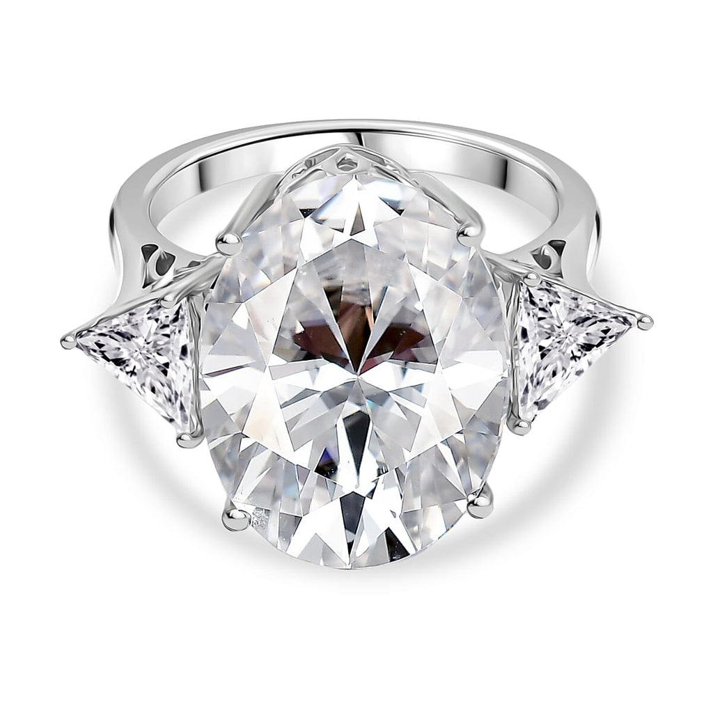 D'Joy Moissanite 3 Stone Ring in Rhodium Overlay Sterling Silver 13.78 Ct.