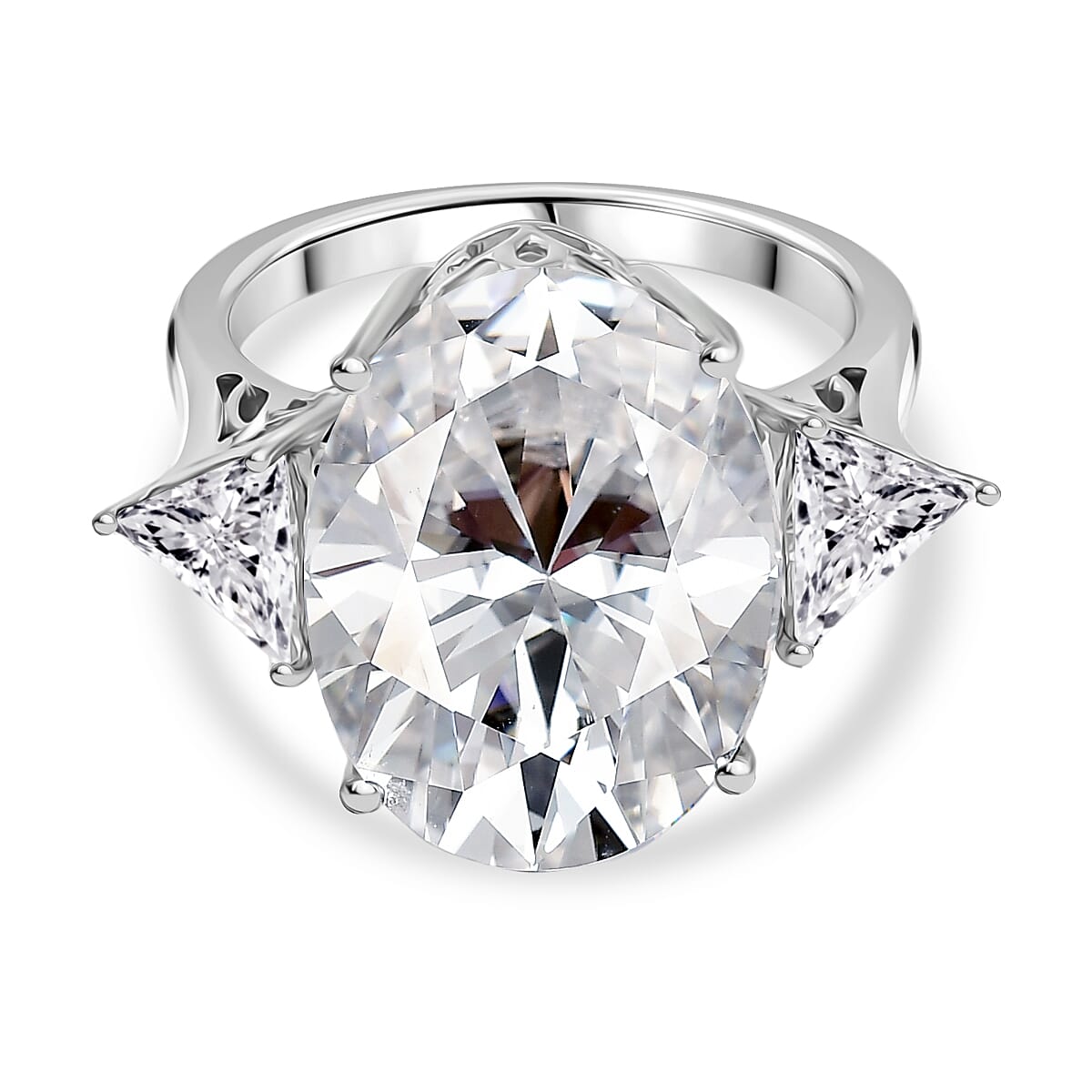 13.8 Ct. Moissanite Trilogy Ring in Rhodium Sterling Silver 8276737 0