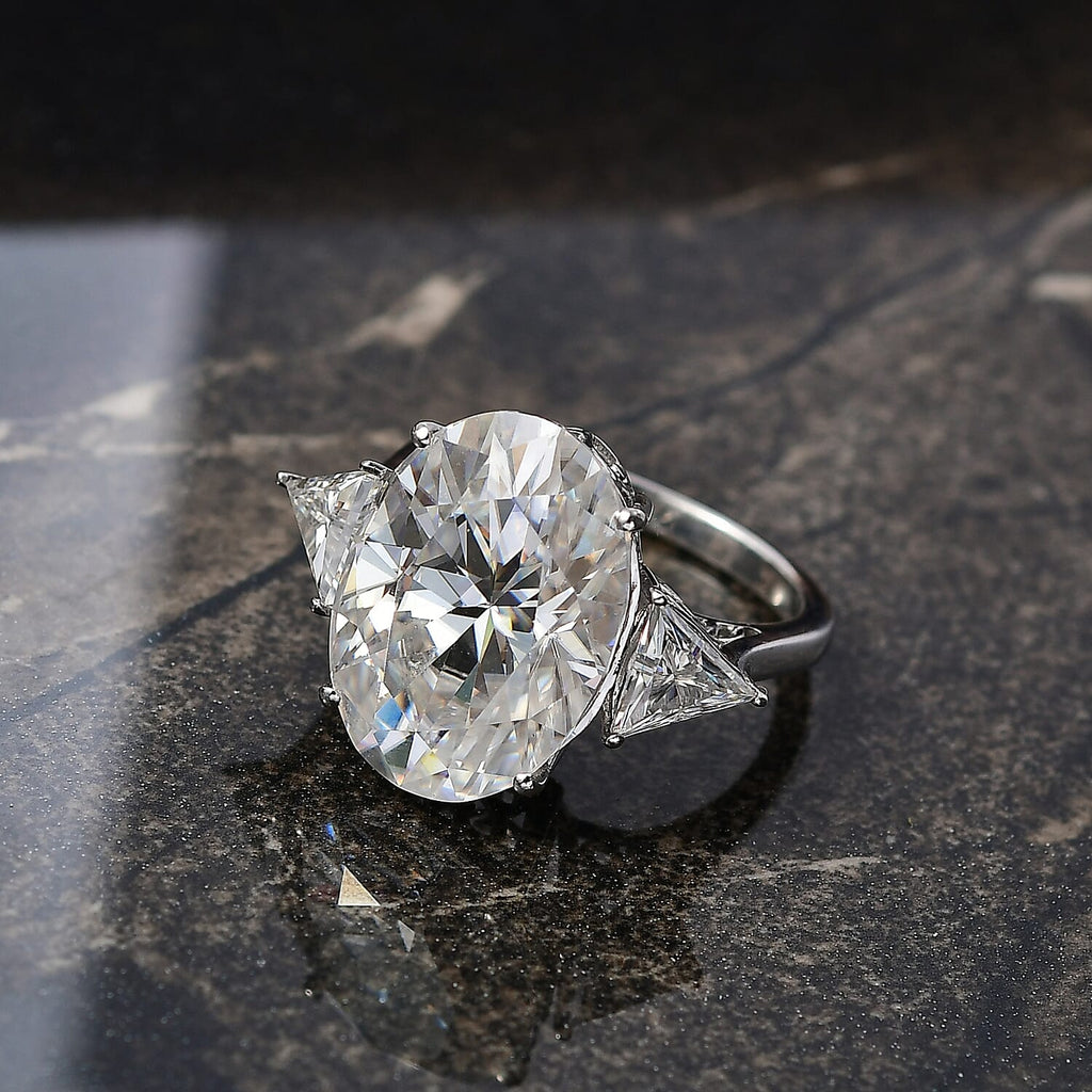 D'Joy Moissanite 3 Stone Ring in Rhodium Overlay Sterling Silver 13.78 Ct.