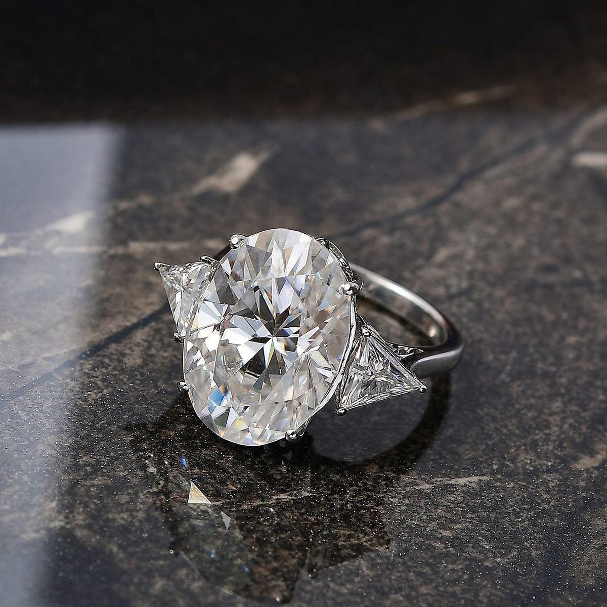 13.8 Ct. Moissanite Trilogy Ring in Rhodium Sterling Silver 8276737 2