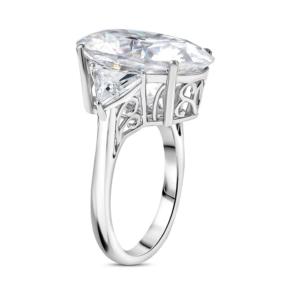 13.8 Ct. Moissanite Trilogy Ring in Rhodium Sterling Silver 8276737 4