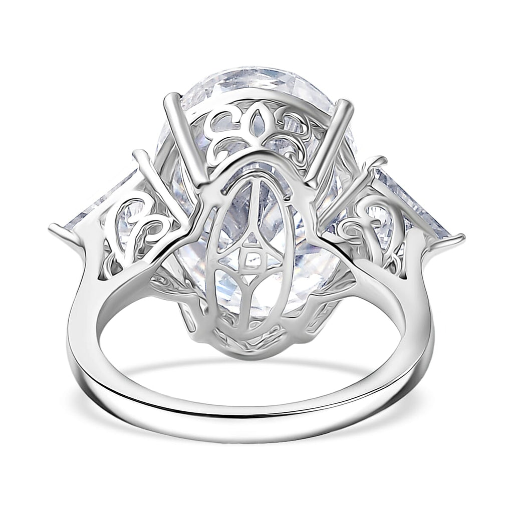 D'Joy Moissanite 3 Stone Ring in Rhodium Overlay Sterling Silver 13.78 Ct.