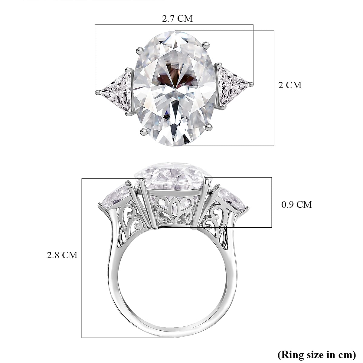 13.8 Ct. Moissanite Trilogy Ring in Rhodium Sterling Silver 8276737 6