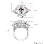 D'Joy Moissanite 3 Stone Ring in Rhodium Overlay Sterling Silver 13.78 Ct.
