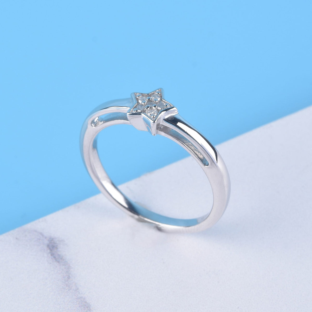 Diamond Star Stackable Ring in Sterling Silver with Platinum Plating V32540463 13
