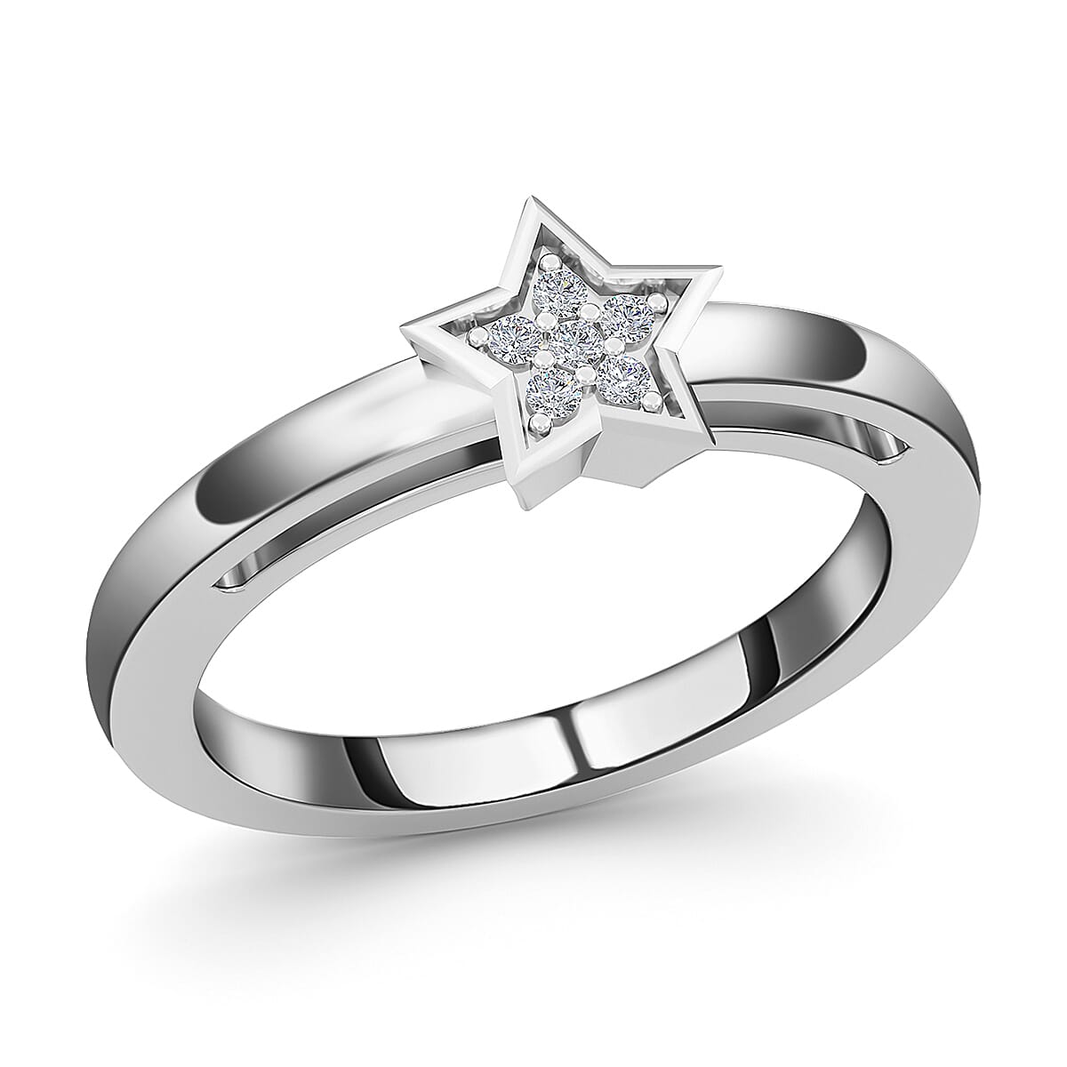 Diamond Star Stackable Ring in Sterling Silver with Platinum Plating 3573343 0