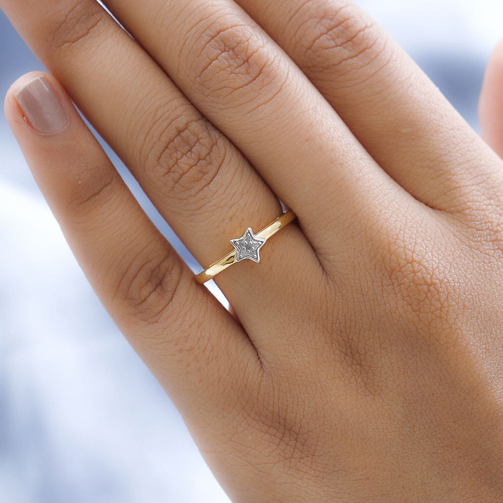 Diamond Star stackable Ring in 14K Gold Overlay Sterling Silver