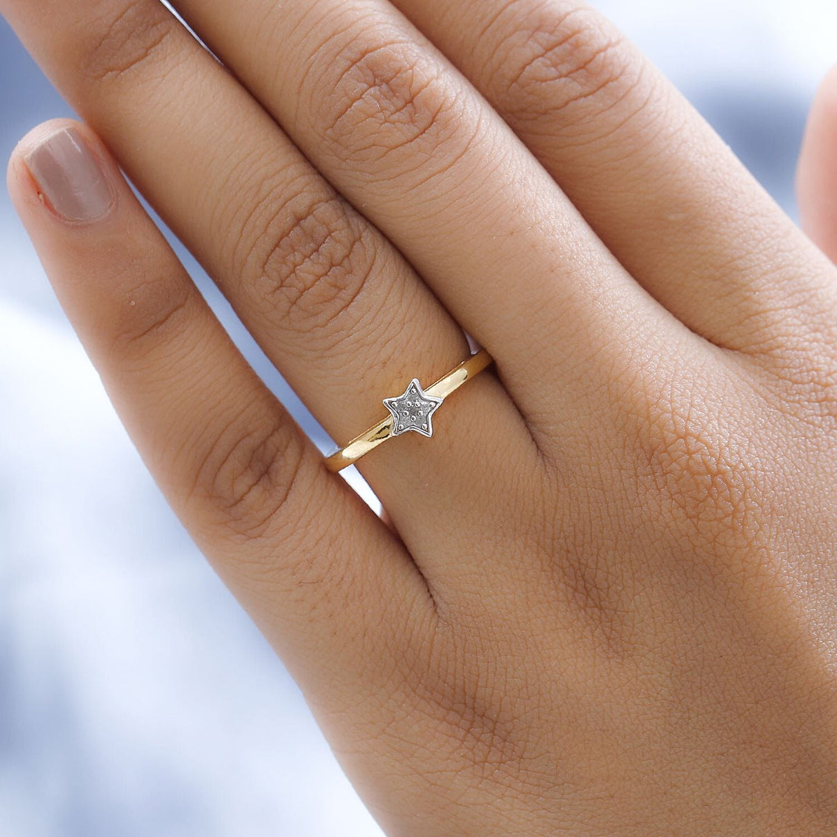 Diamond Star Stackable Ring in Sterling Silver with 18K Vermeil Yellow Gold V32489880 3