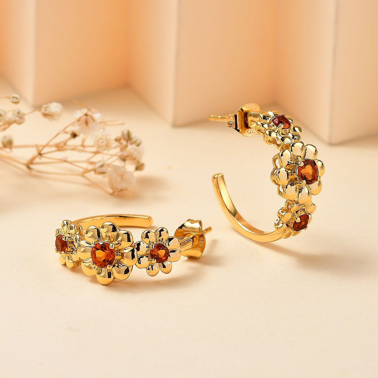 Madeira Citrine Half Hoop Floral Earrings in 18K Yellow Gold Vermeil Plated Sterling Silver 7830079 2